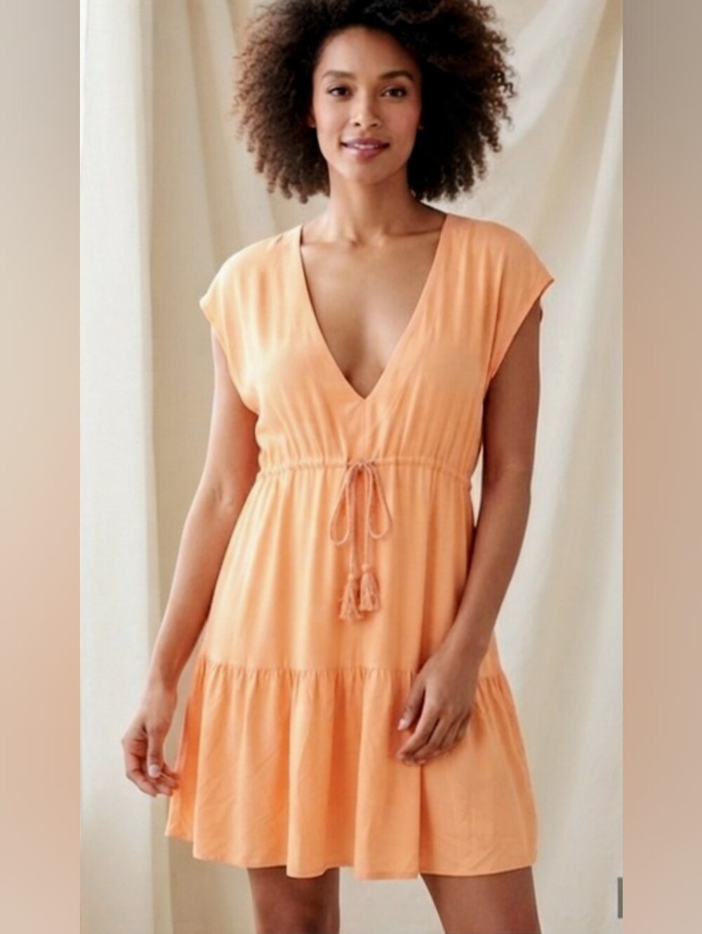 No Boundaries Soft Orange V-Neck Beach Dress Cover-Up size Small
